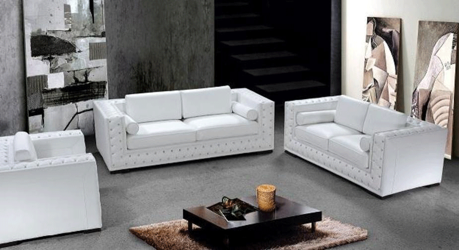 White Leather Sofa Set with Crystals HE-708 | Leather Sof
