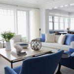 White Sofa with Blue Accent Chairs - Transitional - Living Ro