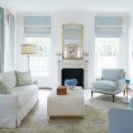 White Sofa with Blue Accent Chairs - Transitional - Living Ro