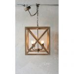William 4 - Light Lantern Square / Rectangle Pendant with Wood .