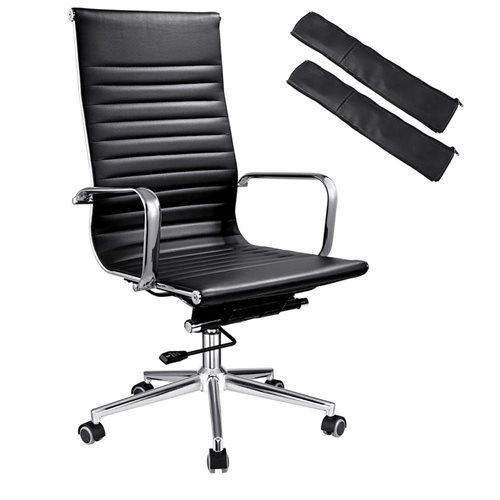 Executive High Back Ribbed PU Leather Swivel Office Computer Desk .