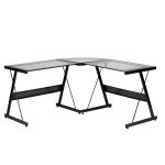 Z-Line Designs 55.3 in. L-Shaped Black Computer Desks with Glass .