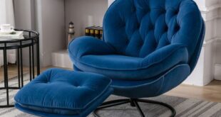 blue accent chair with ottoman