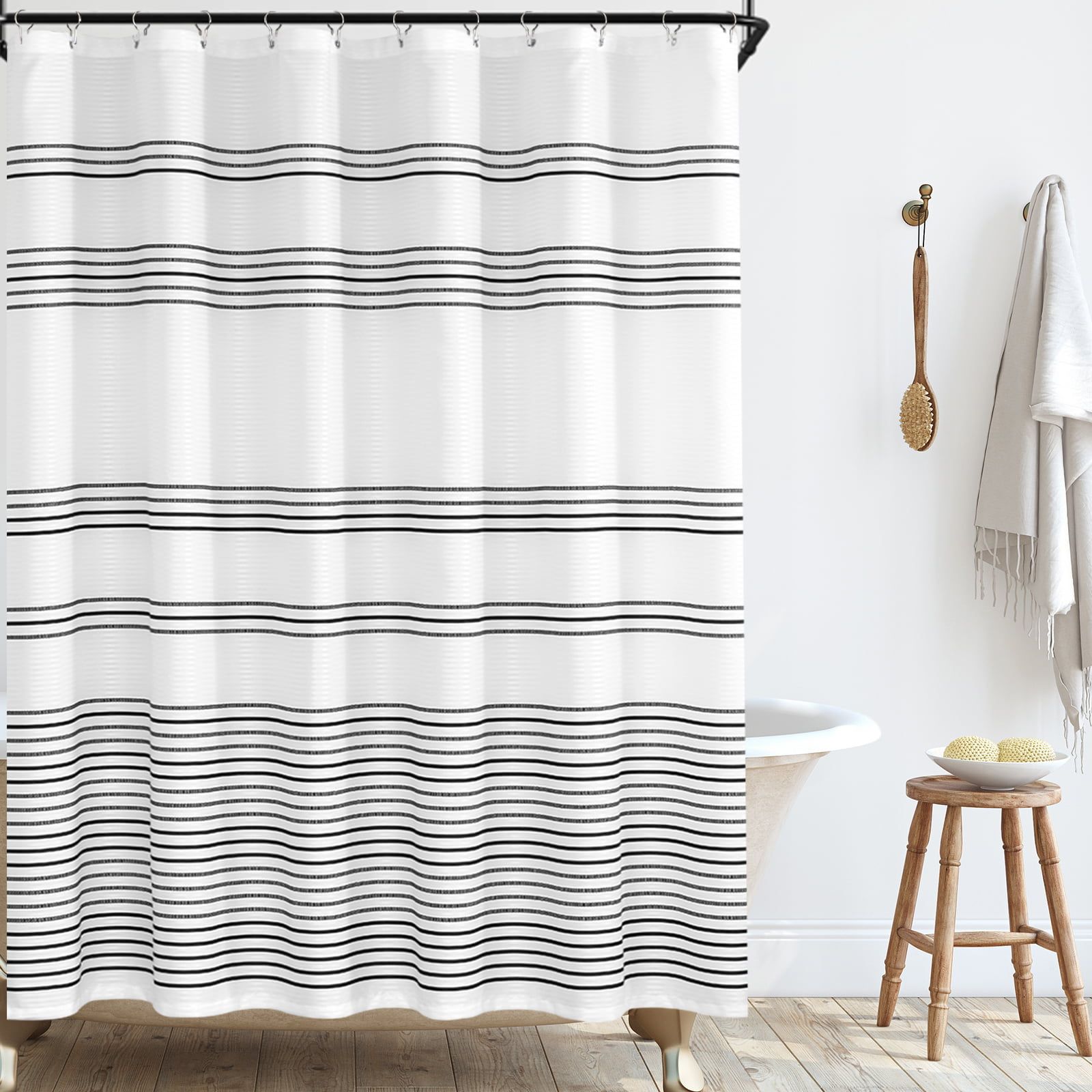 Classic Elegance: Transform Your Bathroom with a Black and White Striped Shower Curtain