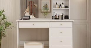 dresser with mirror and shelves