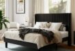 black queen bed frame with headboard