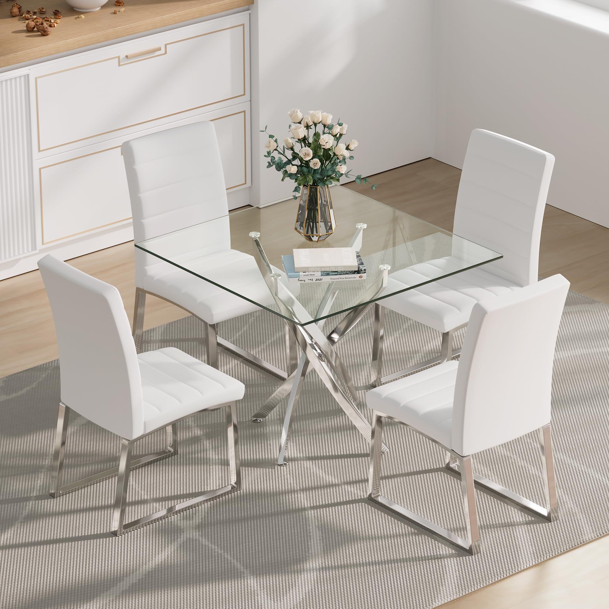 Enhance Your Kitchen with a Sleek and Stylish Modern Glass Top Table and Chairs Set