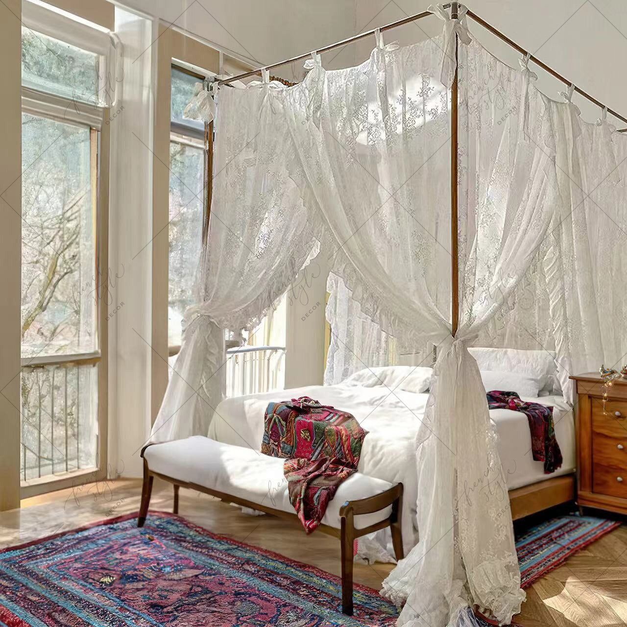 Experience Luxury and Elegance: Queen Size Canopy Bed with Curtains