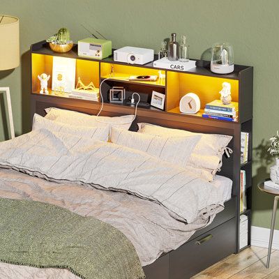 Experience Luxury and Functionality with a Queen Headboard Featuring Storage and Lights