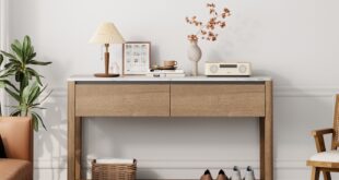 console table with drawers and shelves