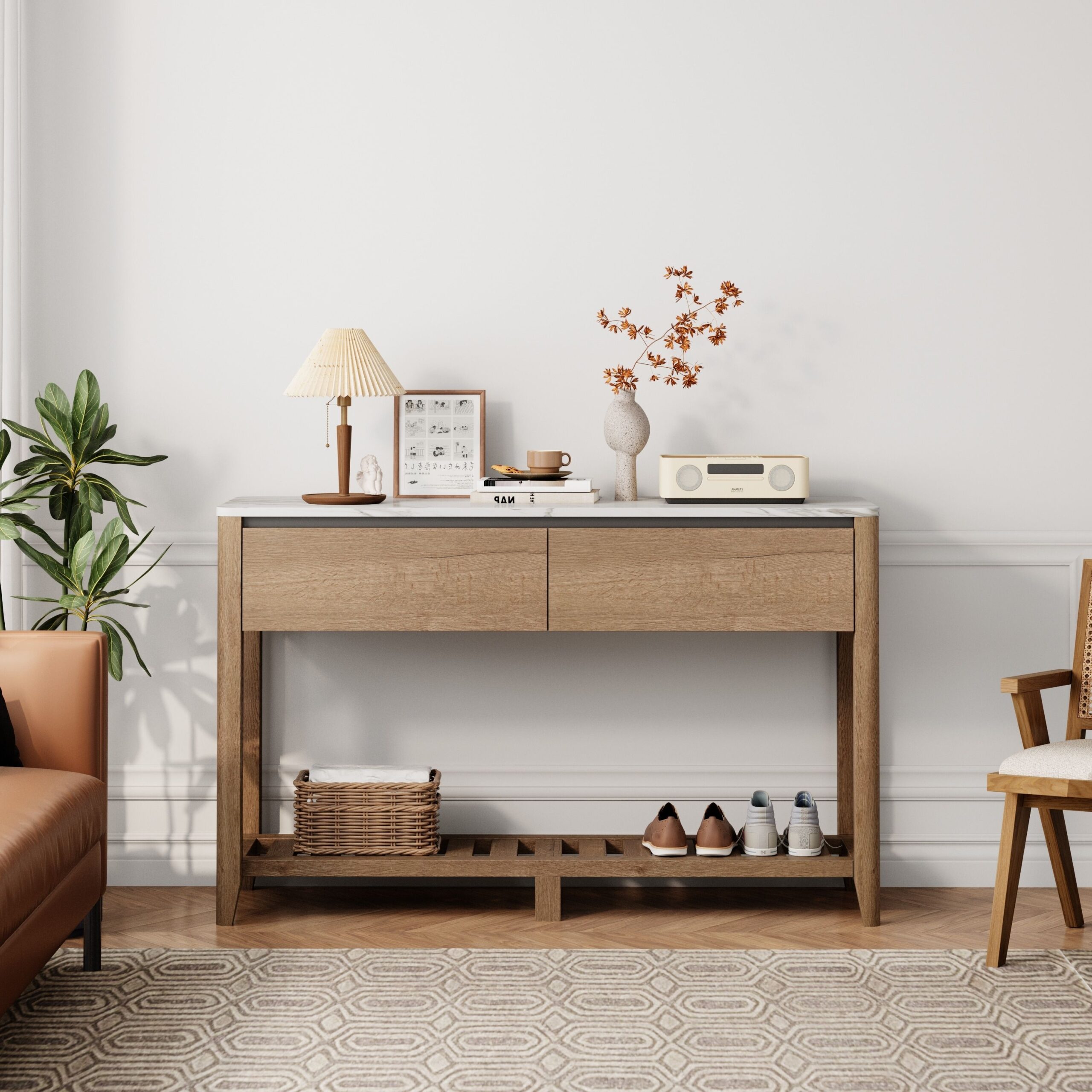 Maximize Functionality and Style with a Console Table Featuring Drawers and Shelves