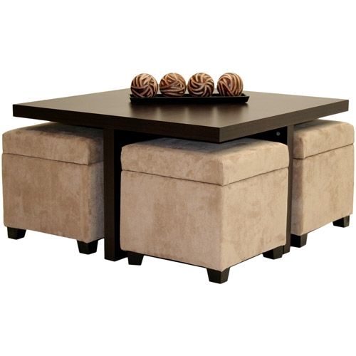 Maximize Space and Style with a Cube Coffee Table Featuring 4 Storage Ottomans