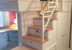 bunk beds with stairs and desk