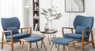 Blue Leather Chair And Ottoma