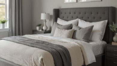 Grey Upholstered Headboard Bedroom Ideas