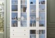 bookcase with glass doors and drawers