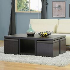 Transform Your Living Room with a Cube Coffee Table featuring 4 Stylish Storage Ottomans