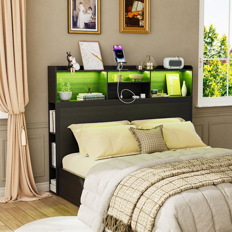 Upgrade Your Bedroom with a Queen Headboard Featuring Storage and Built-In Lights