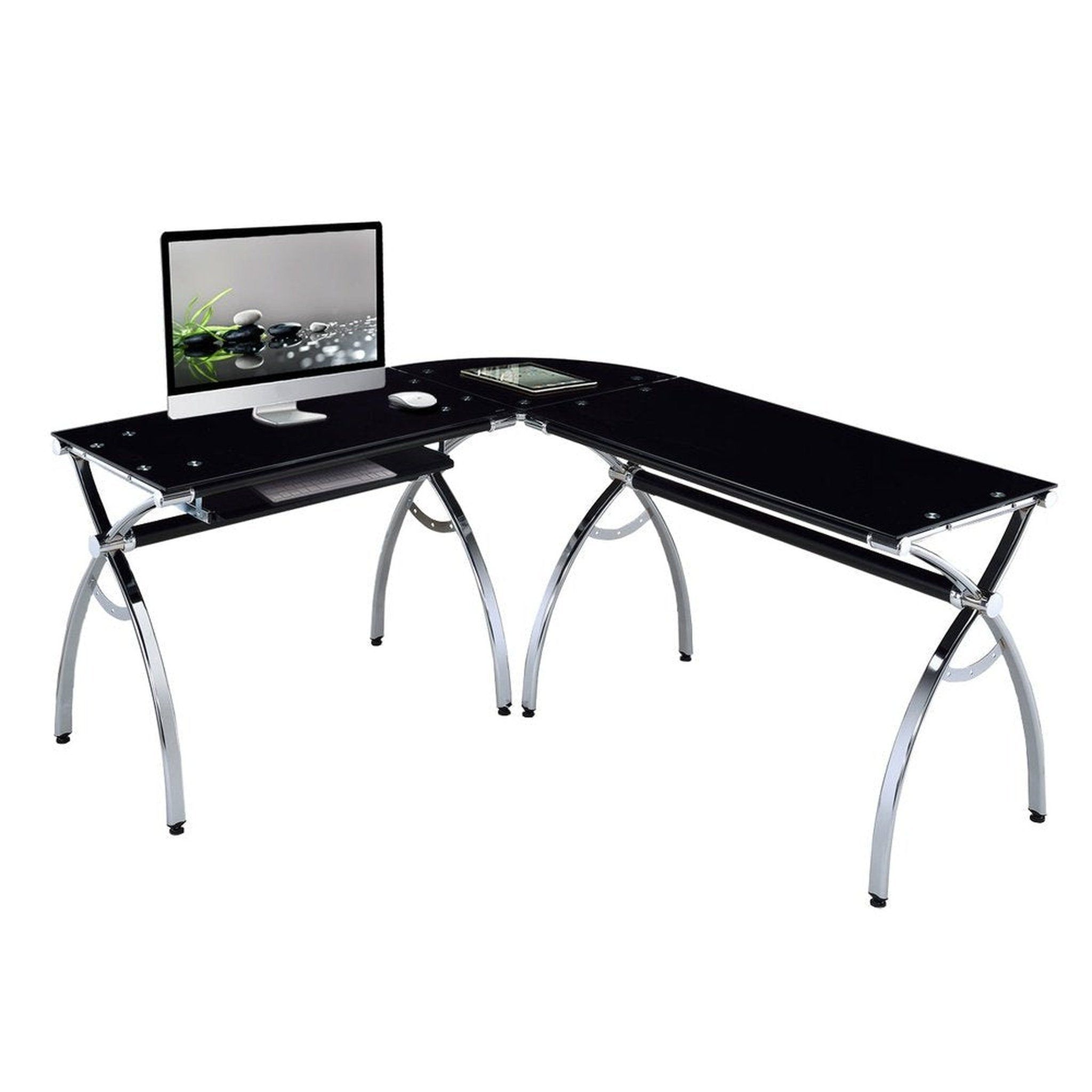 Upgrade Your Home Office with a Sleek Modern Curved Shaped Glass Computer Desk