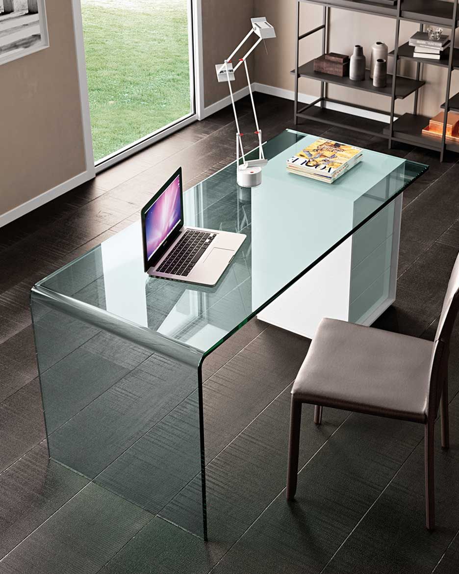 Upgrade Your Workspace with a Sleek Modern Curved Shaped Glass Computer Desk