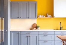 Chic Harmony: Gray Cabinets Meet Cheerful Yellow Walls