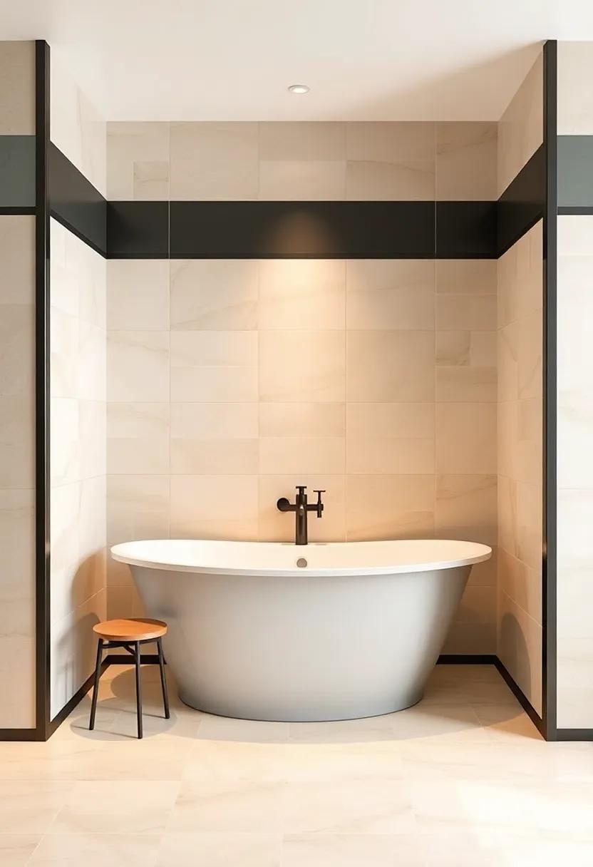 Bold Borders: Frame your beige tile installation with darker, bold borders for a striking contrast that draws the eye and adds definition