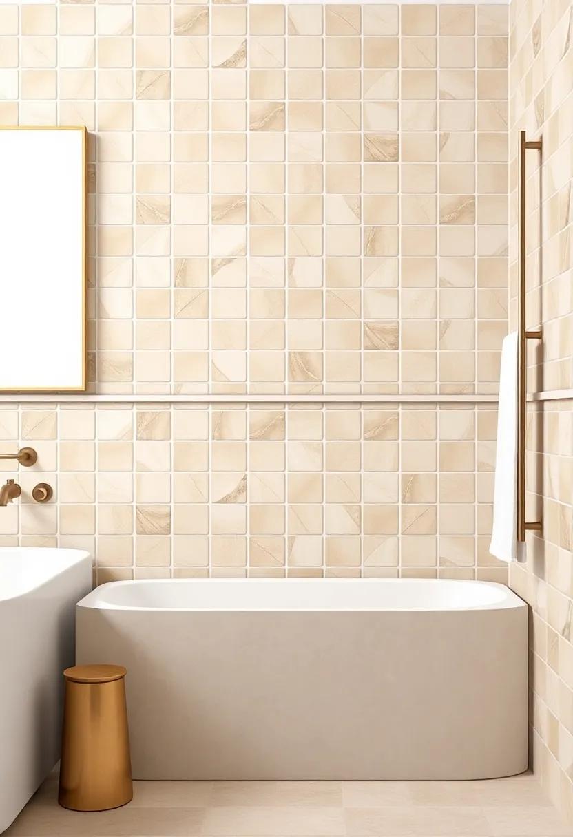 Chic grout Choices: Utilize contrasting grout colors to highlight the geometric shapes of beige tiles, adding a playful yet classy twist to your design