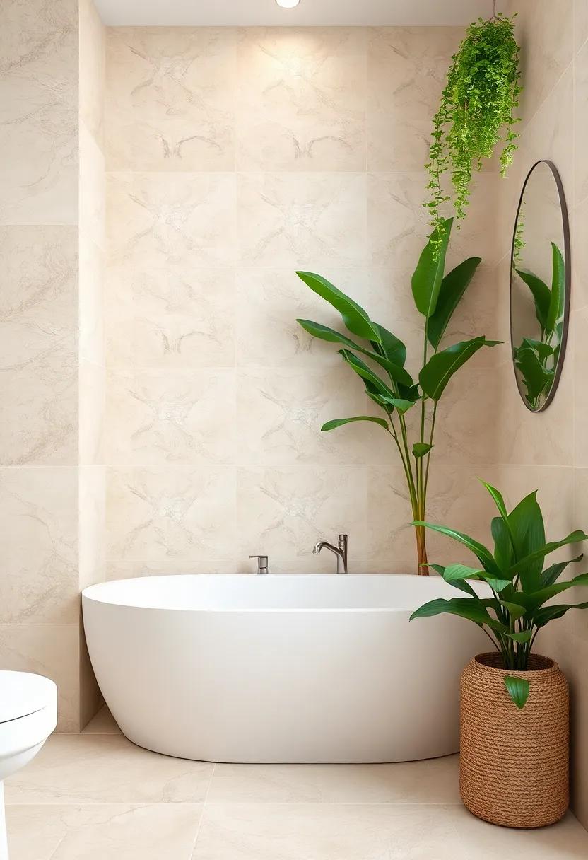 Greenery Gallery: Enhance your beige bathroom with lush plants that pop against otherwise neutral tiles, breathings life into the decor