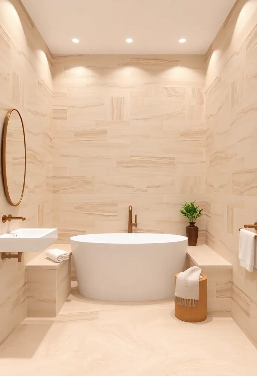 Spa-Inspired Nooks: Create serene nooks with beige tiles, integrating built-in benches or soaking tubs to mimic tranquil spa retreats