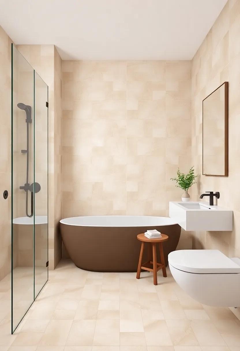 Subtle Patterns: Experiment with patterned beige tiles in your shower area to bring visual interest without overwhelming the senses