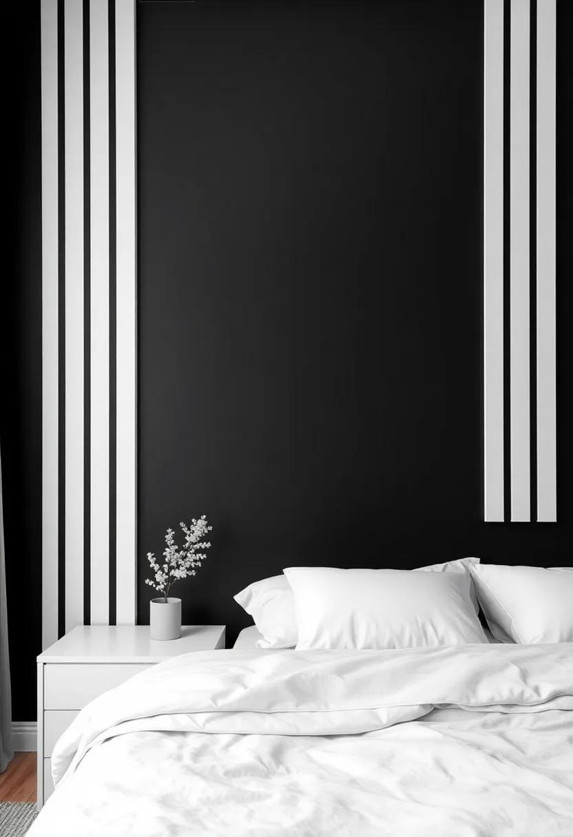 Chic Contrast: A ‍charcoal black wall adorned with delicate white stripes‌ creates a​ chic ⁣focal point​ ideal for sophisticated decor