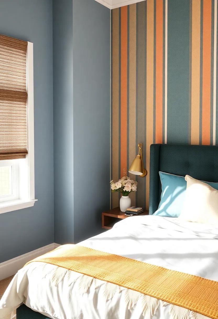 Bold⁣ and Bright: Dive⁣ into‌ a vibrant world with a teal ‍and white stripe‌ combination that energizes the⁤ space,⁣ making it ‍a‌ lively ‍retreat