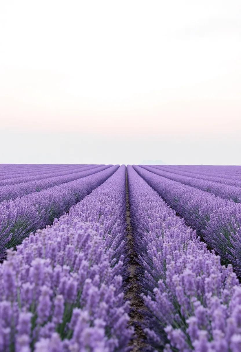 Enchanting Lavender Fields​ Under a ‍Soft Gray Sky