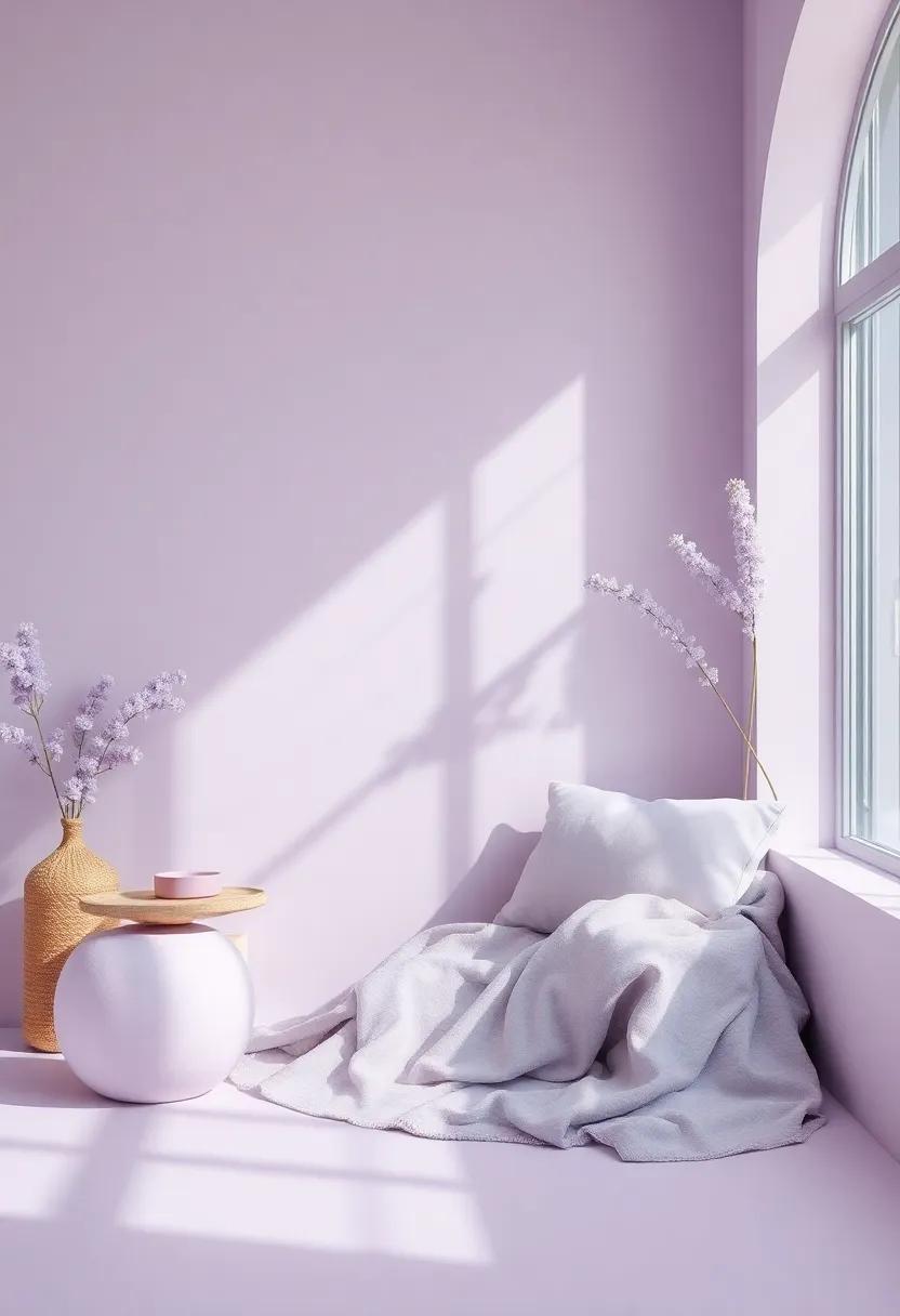 Artistic Home Decor Combining Lavender⁢ and soft Gray ‍Textiles