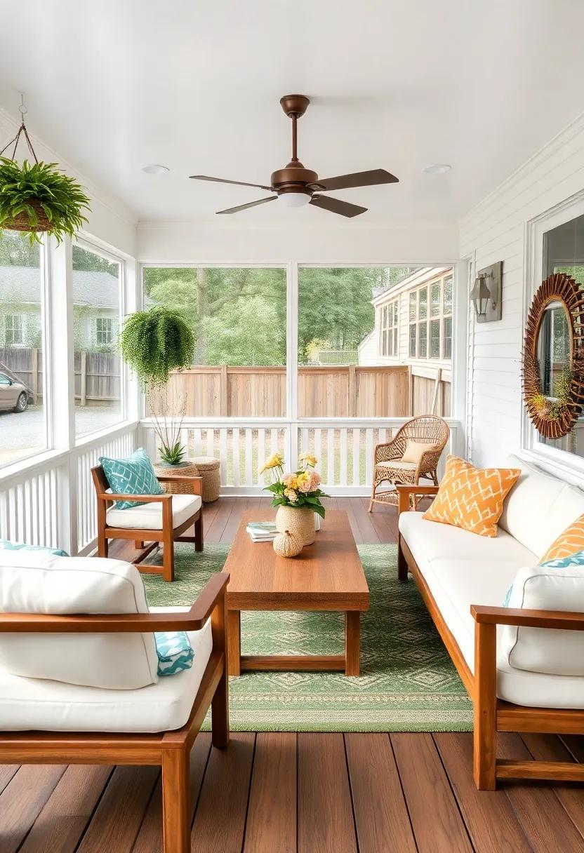 Family-Friendly Fun: Design a screened porch with durable furniture, playful decor, and ample space for games, ensuring it’s a welcoming spot for family gatherings and activities