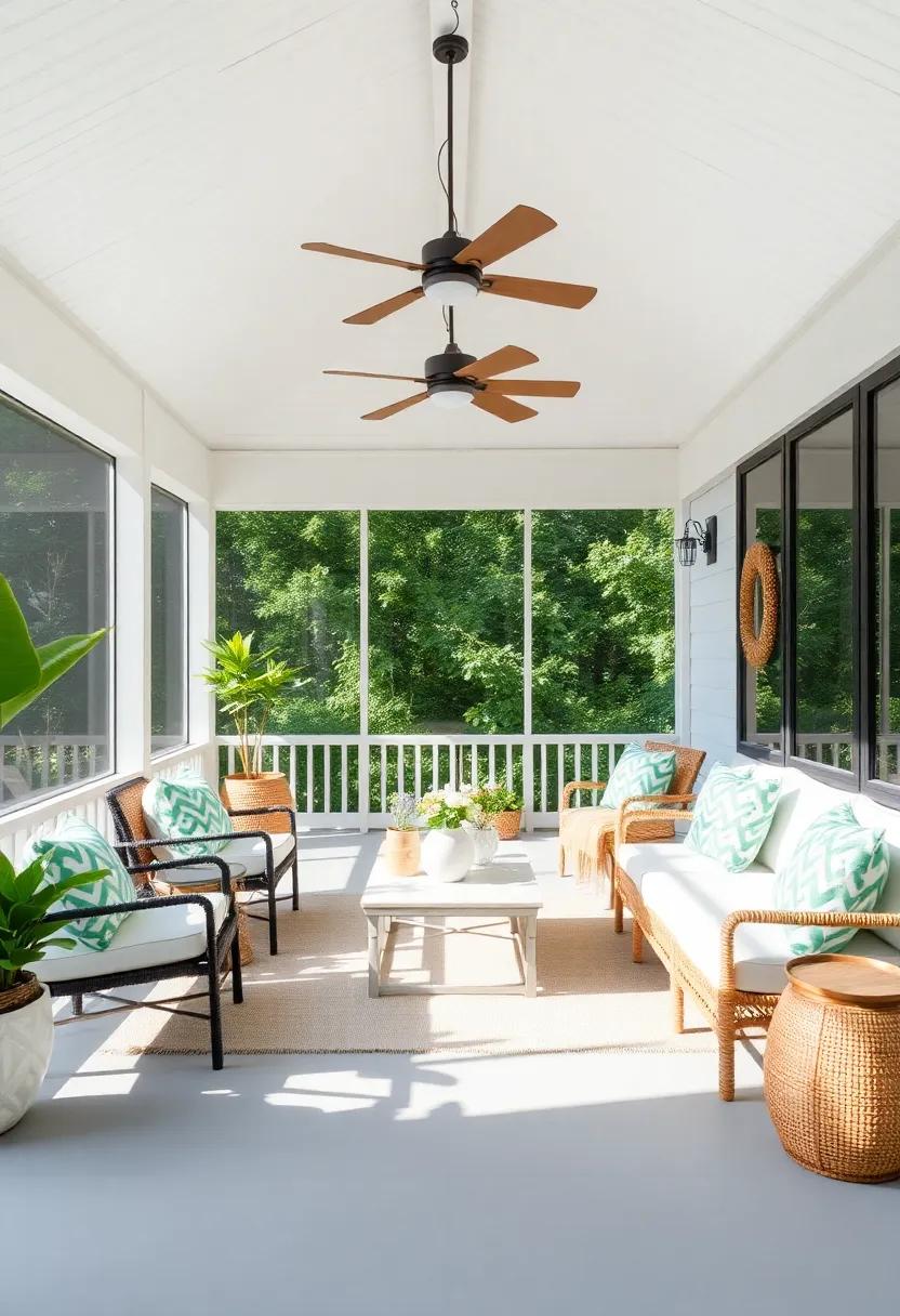 gathering Spot: Design a communal space with ample seating to encourage connection and conversation, making your screened porch the go-to spot for family and friends