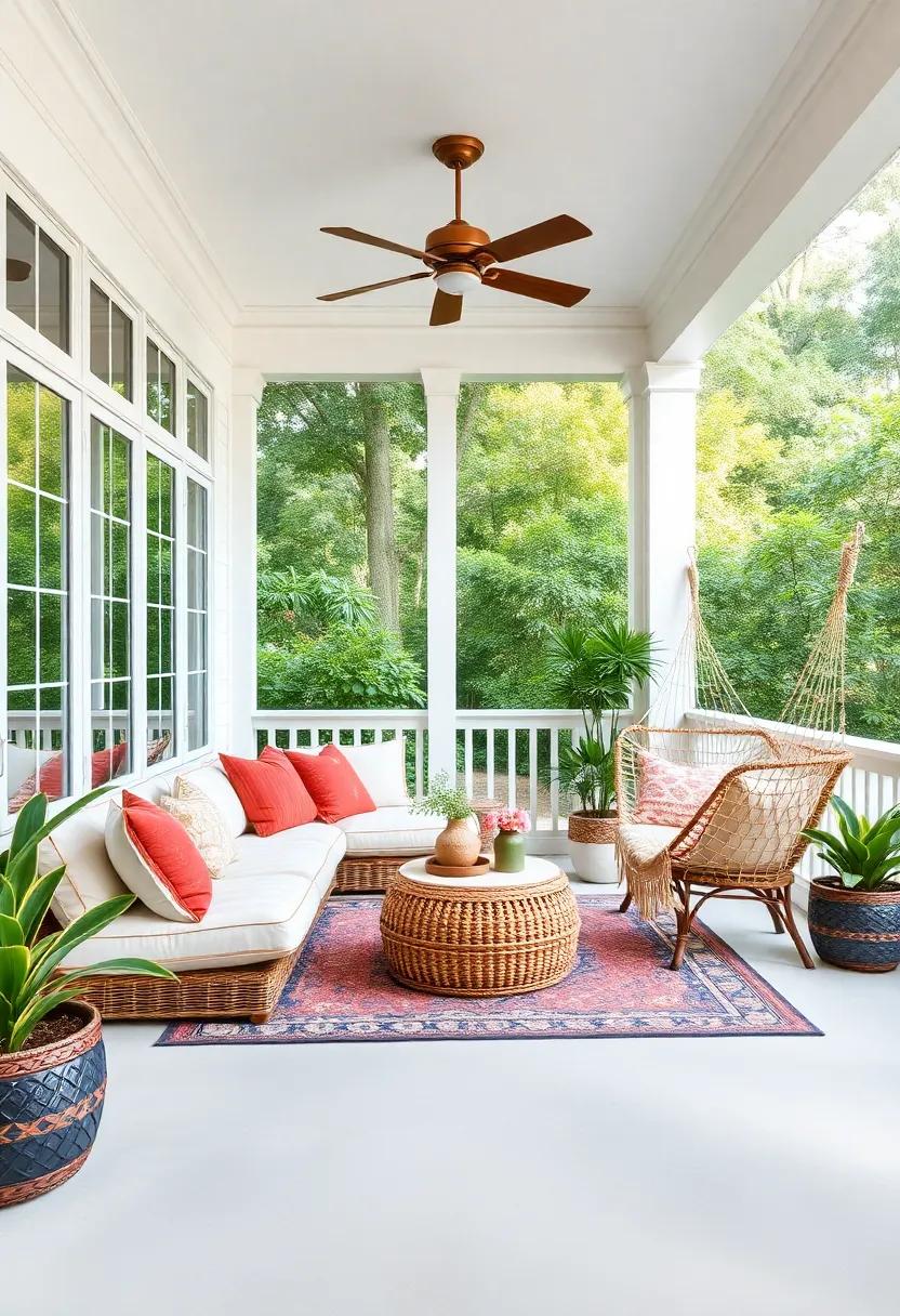 Laid-back Lounge: Focus on comfort with oversized cushions, low seating, and a hammock for a cozy nook that invites you to unwind and enjoy lazy afternoons