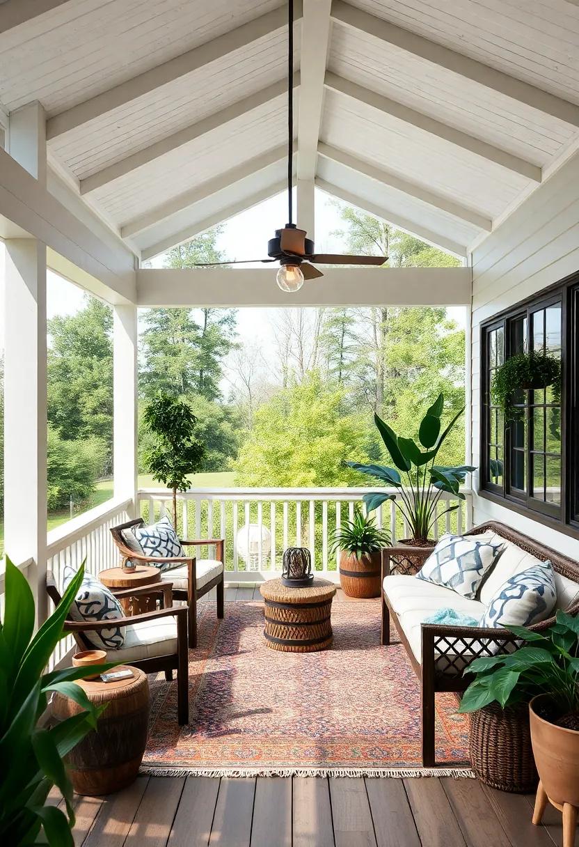 Solar-Powered Sanctuary: incorporate solar-powered lights and eco-friendly materials to create a sustainable screened porch that’s as kind to the planet as it is beautiful