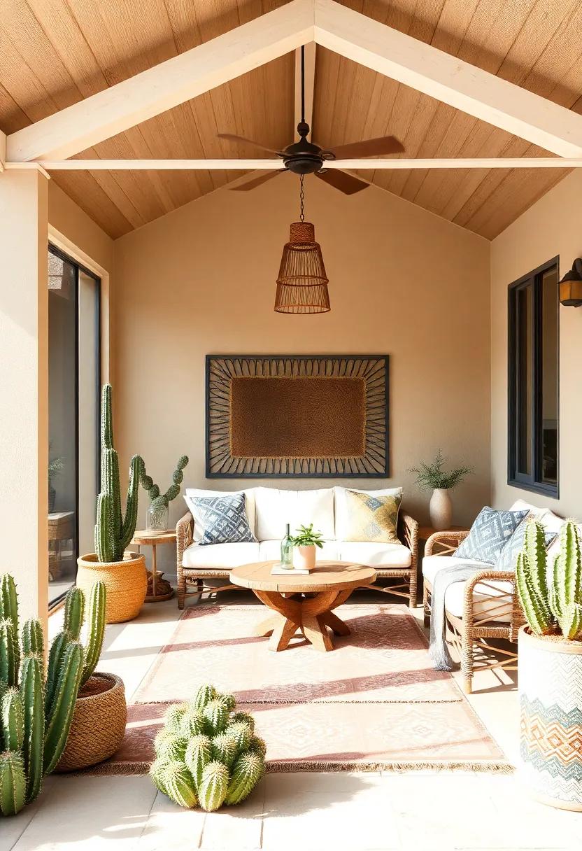 Southwestern Flair: Infuse a desert-inspired vibe with earth tones, cacti, and tribal patterns for a distinctly boho look reminiscent of Southwestern landscapes