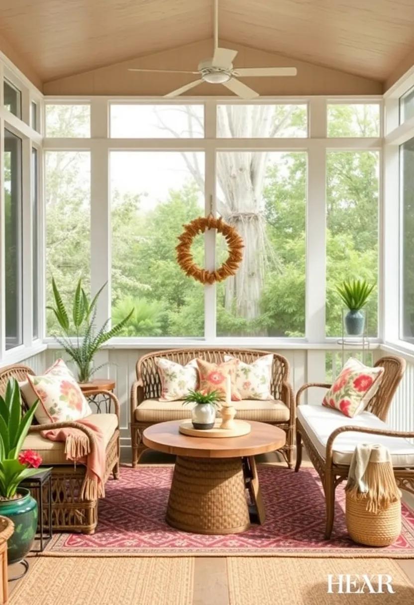 Vintage Glam: Dive into bohemian elegance with a mix of antique furniture, bold colors, and patterned pillows that add a touch of nostalgia and style to your screened-in space