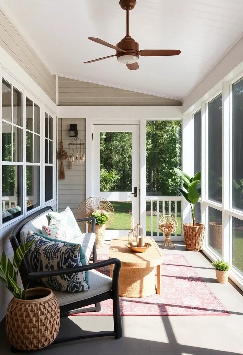 Whimsical Accents: Add playful touches like decorative mobiles, fun sculptures, or quirky furniture to infuse personality and charm into your screened porch