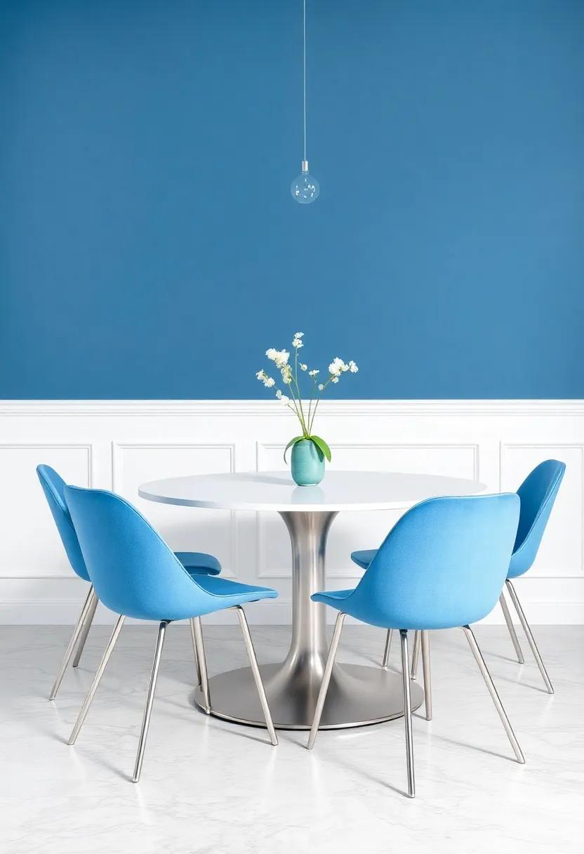 Ice Blue and Silver: Create a modern and crisp‌ dining atmosphere with a cool color scheme that's refreshing and sophisticated