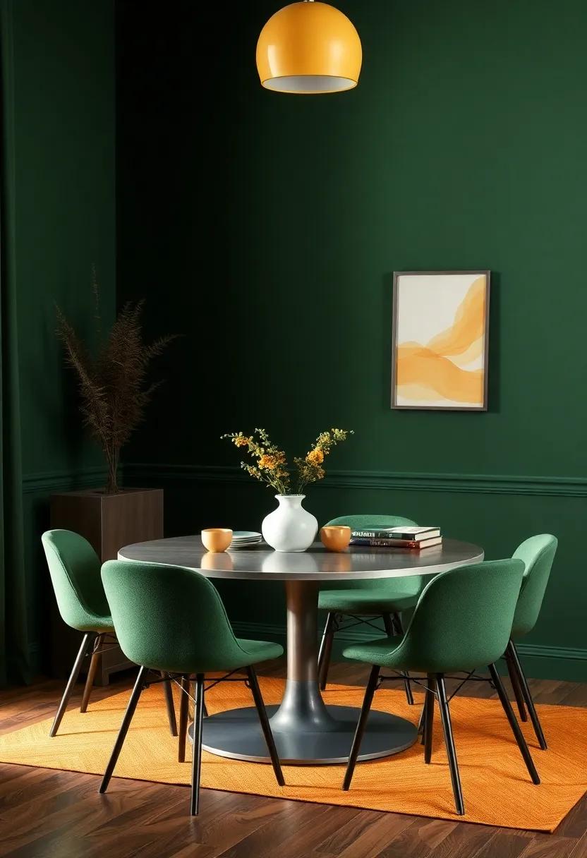 Moody Forest Green and Soft​ Mustard: Pair ‍deep ‍tones with​ a hint of warmth, resulting in a rich and cozy eating⁢ environment