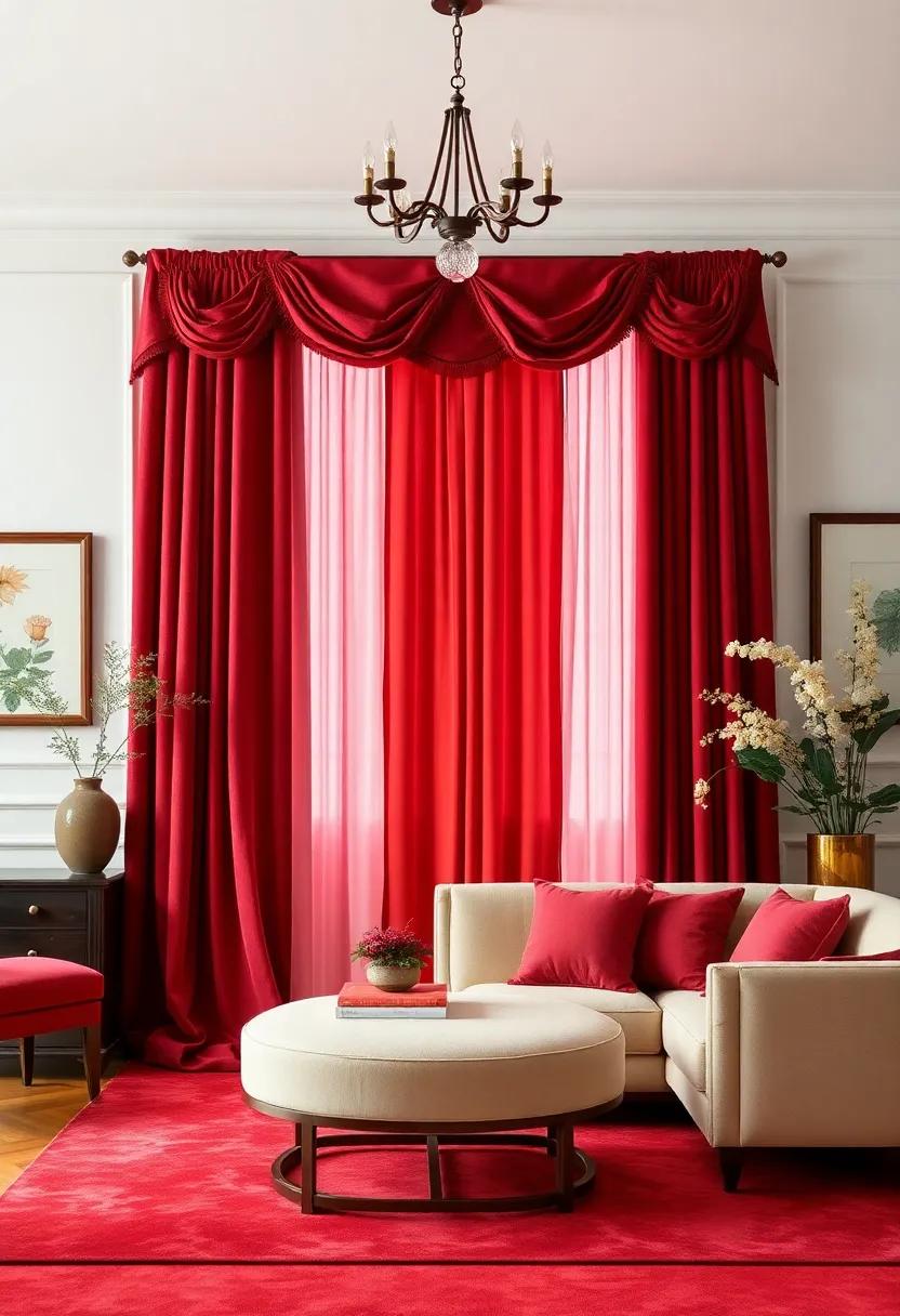 Embrace the Elegance of ⁣Red⁤ velvet: Incorporate sumptuous red‌ velvet ‍curtains that drape gracefully to create a luxurious atmosphere in any room