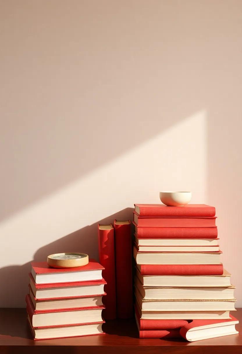 Vintage Red Books: Style your bookshelves with vintage red books, combining aesthetics‌ and literary charm effortlessly