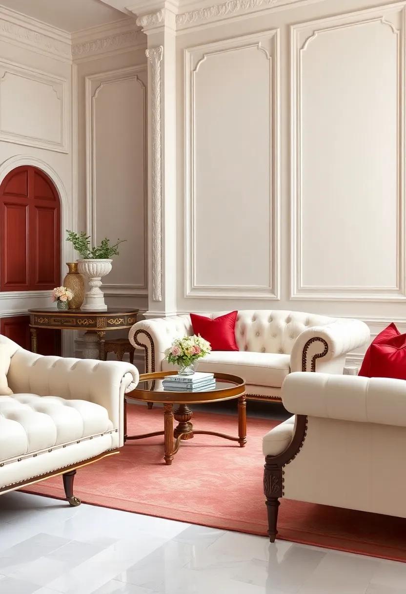 Classic Cream Upholstery:​ Choose cream-colored furniture with‌ ornate detailing to ​balance the vibrancy of red accents ​while exuding sophistication