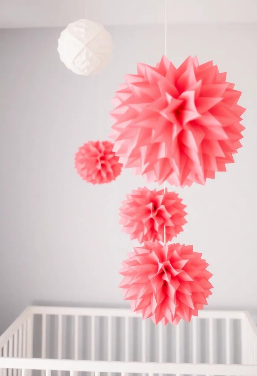 Coral Ceiling‍ Decor: Hang coral paper pom-poms or paper lanterns from the ceiling to add a touch of whimsy above the crib