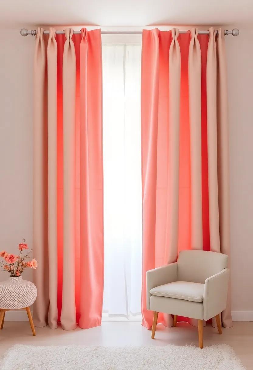 Coral Curtain Drapes: Choose soft and airy curtains in coral or a coral pattern to ⁤let in natural light and maintain⁣ a cheerful ambiance