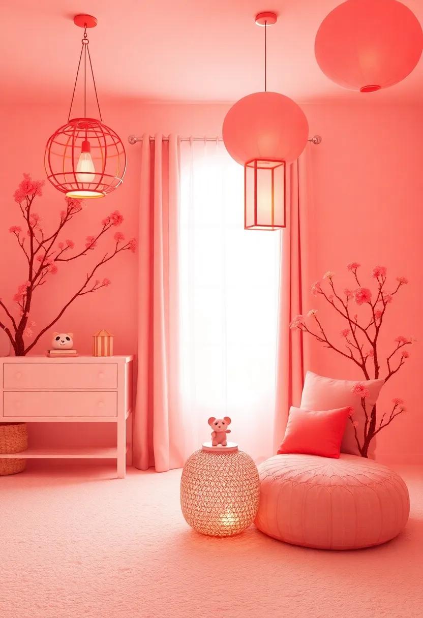 Coral Lanterns and Lighting: Add coral-hued lanterns or lamps to provide gentle lighting that creates a cozy atmosphere