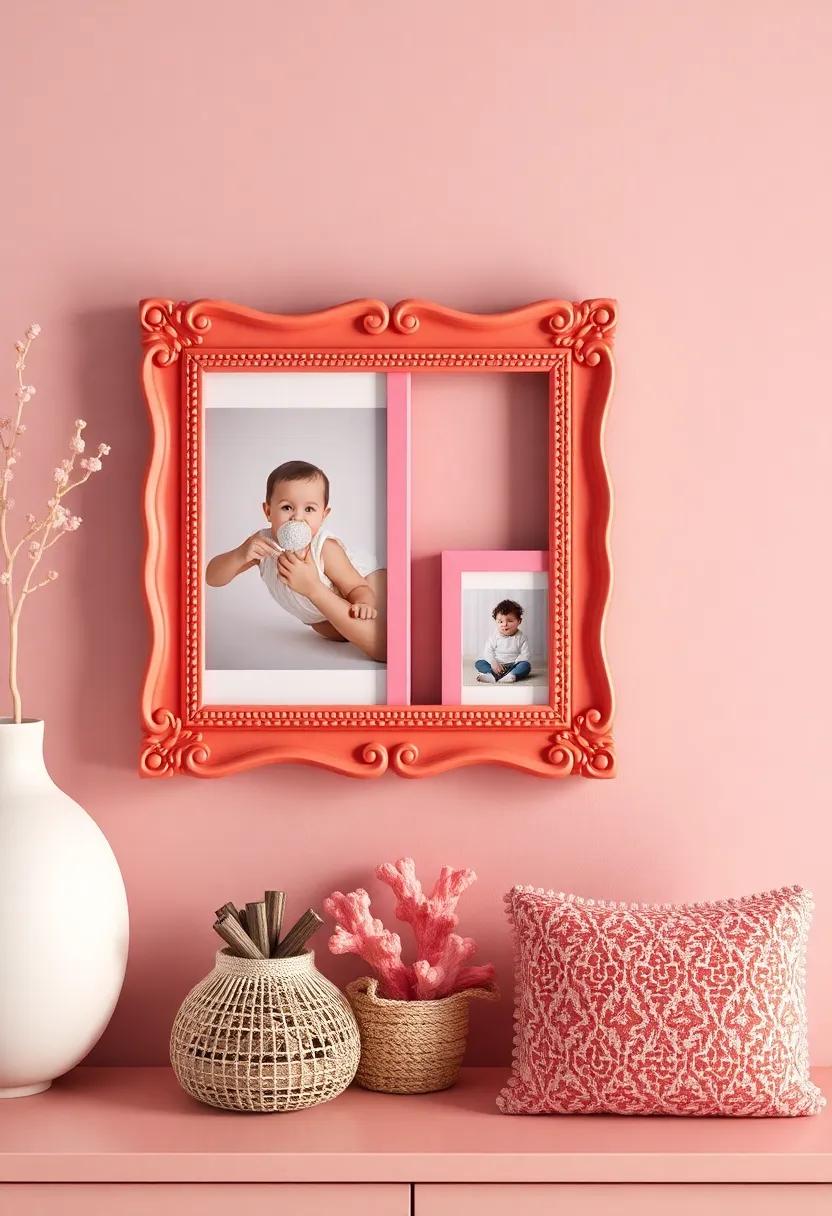 DIY Coral picture Frame: Create‌ personalized picture frames painted in coral for displaying your child’s precious moments